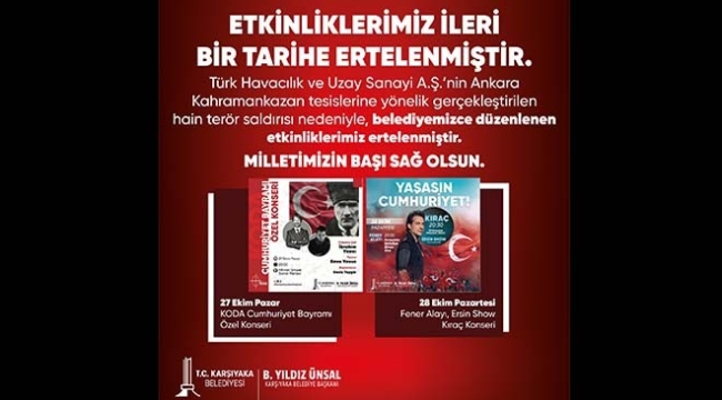 Karşıyaka’da konser ve törenler ertelendi