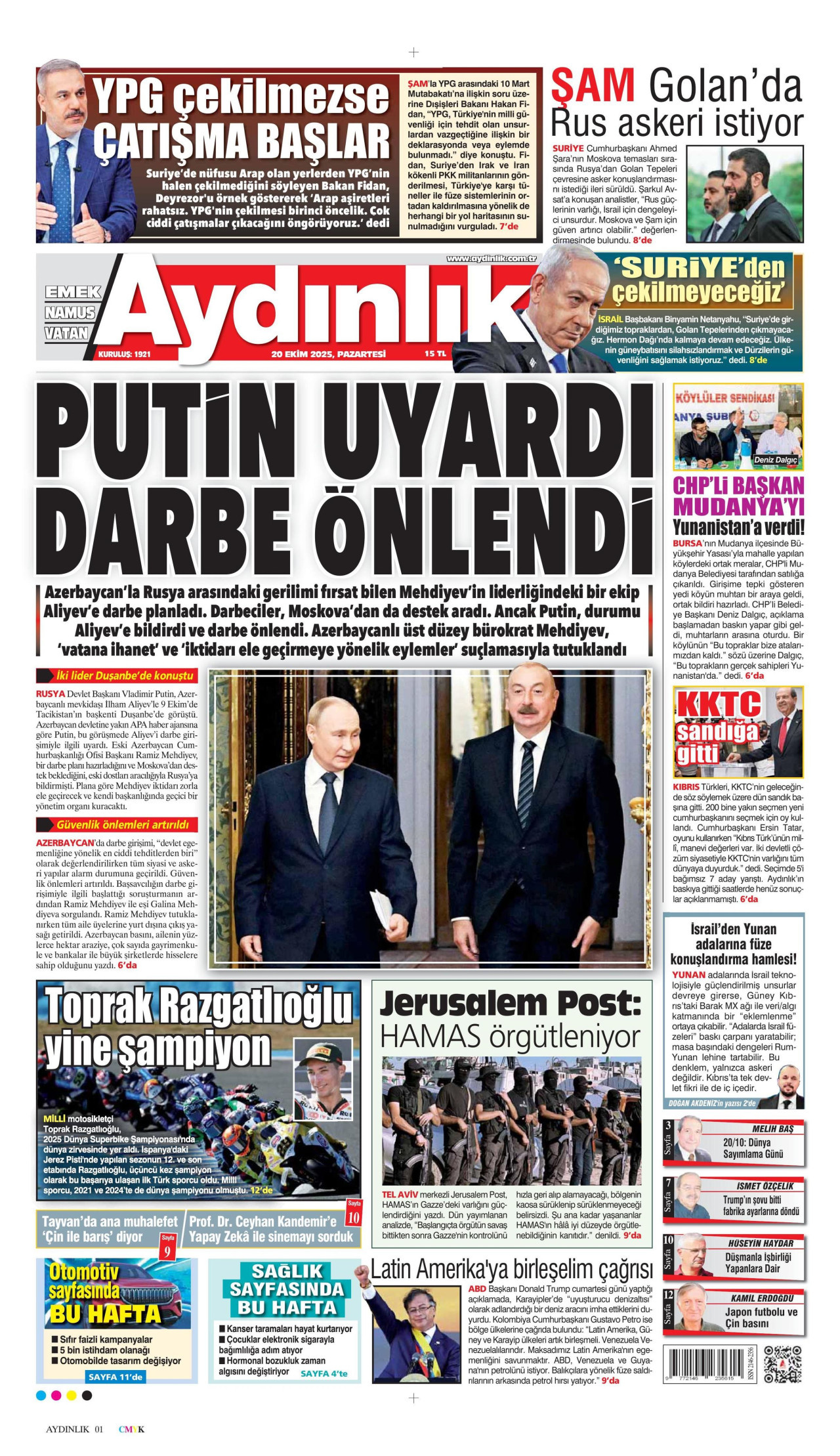 AYDINLIK GAZETESİ Gazete Manşeti