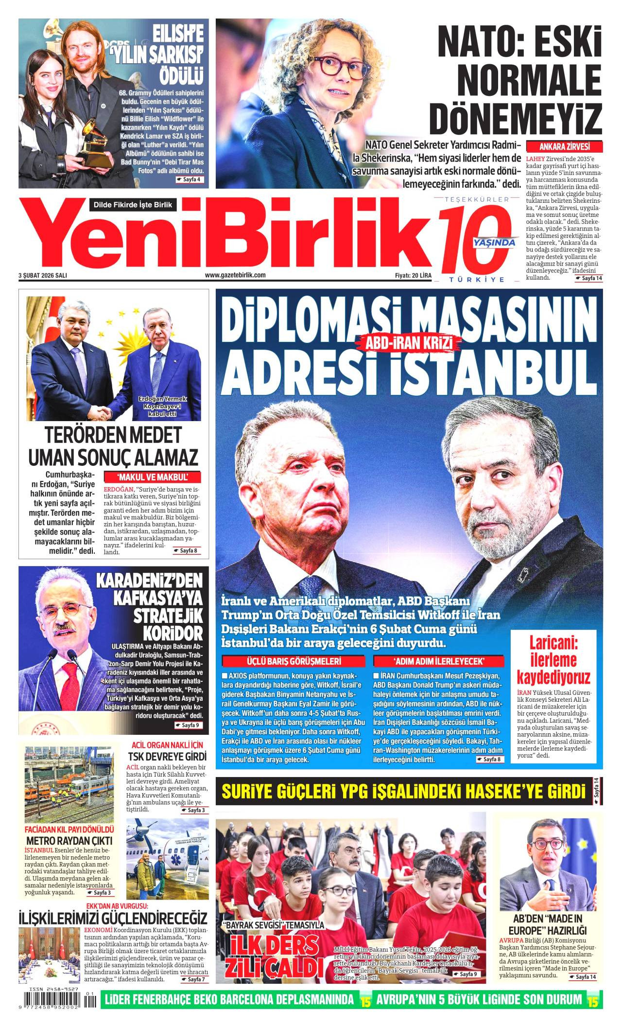 Yeni Birlik Gazete Manşeti